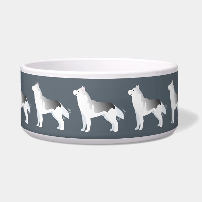 Silver Siberian Husky Basic Breed Customizable Bowl (Front)