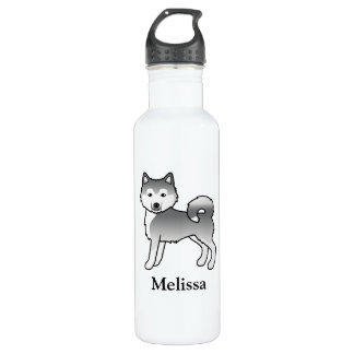 Silver Siberian Husky Cartoon Dog &amp; Custom Name Stainless Steel Water Bottle