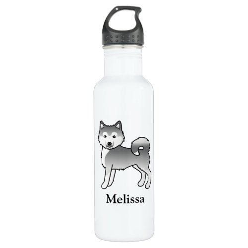 Silver Siberian Husky Cartoon Dog  Custom Name Stainless Steel Water Bottle
