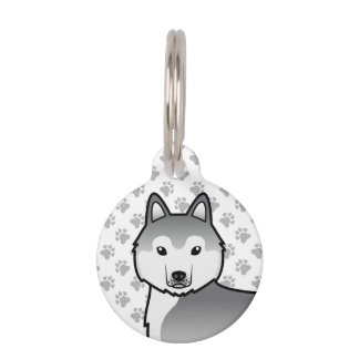 Silver Siberian Husky Cartoon Dog Head Pet ID Tag