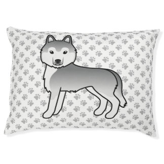 Silver Siberian Husky Cartoon Dog &amp; Paws Pet Bed