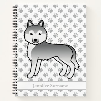 Silver Siberian Husky Cartoon Dog &amp; Text Notebook