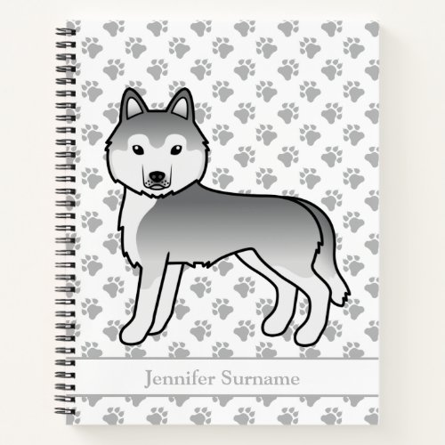 Silver Siberian Husky Cartoon Dog  Text Notebook