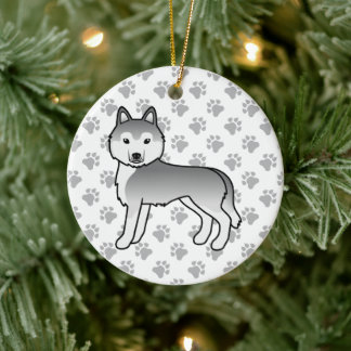Silver Siberian Husky Cute Cartoon Dog Ceramic Ornament