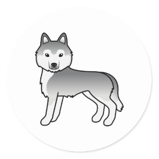 Silver Siberian Husky Cute Cartoon Dog Classic Round Sticker