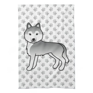 Silver Siberian Husky Cute Cartoon Dog Kitchen Towel