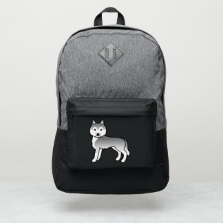 Silver Siberian Husky Cute Cartoon Dog Port Authority® Backpack