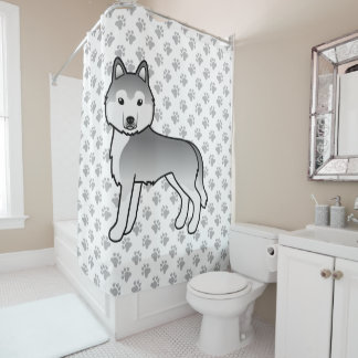 Silver Siberian Husky Cute Cartoon Dog Shower Curtain