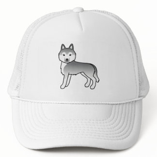 Silver Siberian Husky Cute Cartoon Dog Trucker Hat