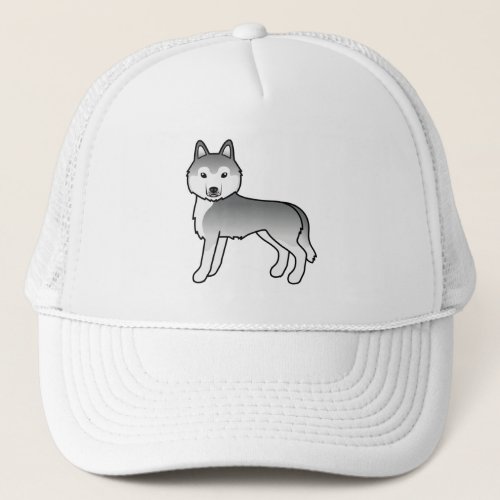 Silver Siberian Husky Cute Cartoon Dog Trucker Hat