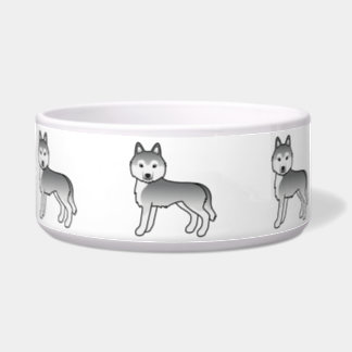 Silver Siberian Husky Cute Cartoon Dogs Bowl