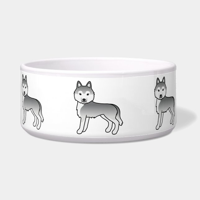 Silver Siberian Husky Cute Cartoon Dogs Bowl (Front)