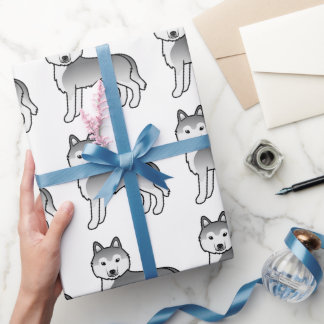 Silver Siberian Husky Cute Dog Pattern Wrapping Paper