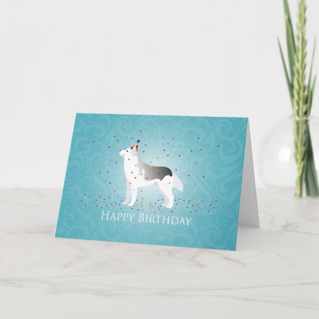 Silver Siberian Husky Dog Happy Birthday Design Card (Front)