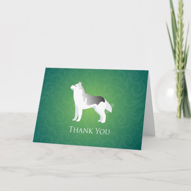 Silver Siberian Husky Dog Thank You Card (Front)