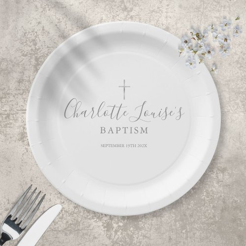 Silver Signature Baptism Christening Paper Plates