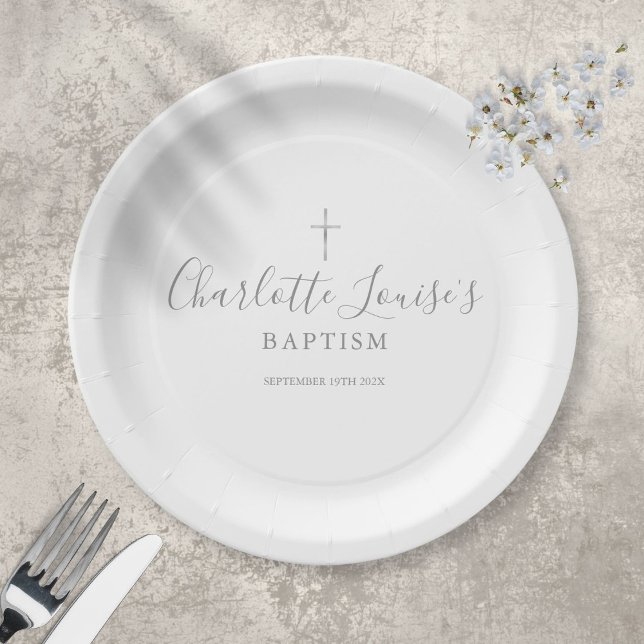 Silver Signature Baptism Christening Paper Plates (Creator Uploaded)