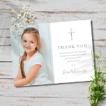 Silver Signature Photo First Holy Communion Thank You Card<br><div class="desc">Featuring a silver script signature name. Personalize with your special photo and first holy communion thank you message in chic silver lettering on this stylish design. Designed by Thisisnotme©</div>