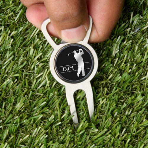 Silver Silhouette Golfer Monogram Divot Tool