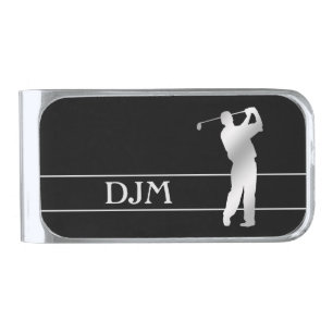 Silver Silhouette Golfer Monogram Finish Money Clip