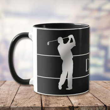 Silver Silhouette Golfer Monogram Mug by Westerngirl2 at Zazzle