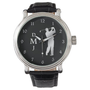 Silver Silhouette Golfer Monogram Watch