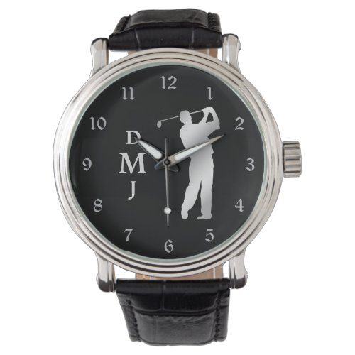 Silver Silhouette Golfer Monogram Watch