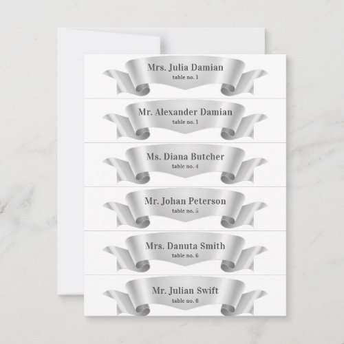 Silver Silk Ribbon Banner Wedding Place Cards