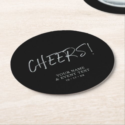 Silver Simple Cheers Adult Birthday Party Favor Ro Round Paper Coaster