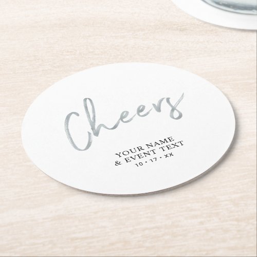 Silver Simple Cheers Adult Birthday Party Favor Round Paper Coaster