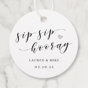 Silver Sip Sip Hooray Bridal Shower Wine Bottle Favor Tags