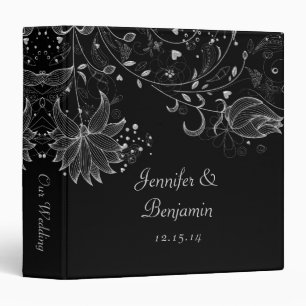 Silver Sketched Flowers on Black Photo Album Binder