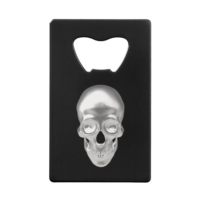 Silver Skull, 3D -  Credit Card Bottle Opener (Front)