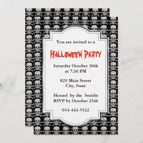 Silver Skull And Crossbones Halloween Party Invitation