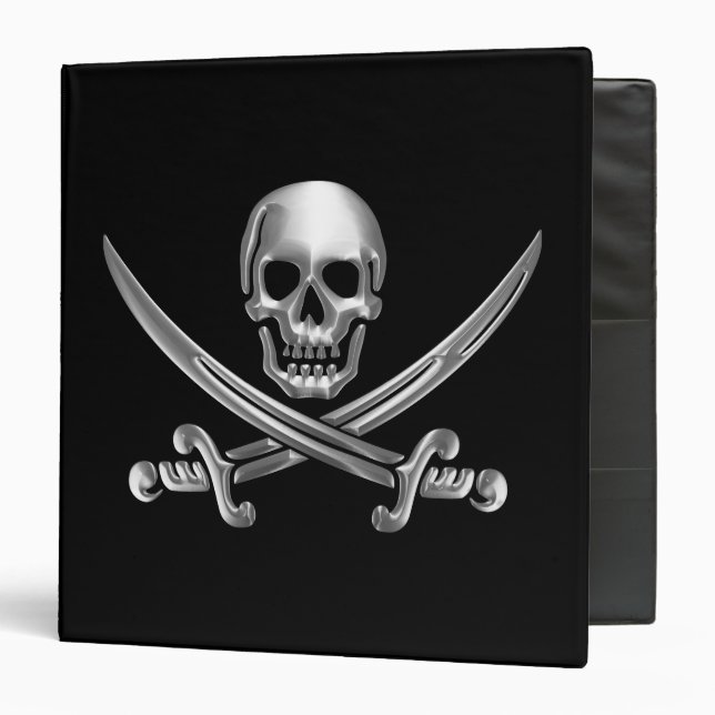 Silver Skull and Crossed Swords 3 Ring Binder (Front/Inside)