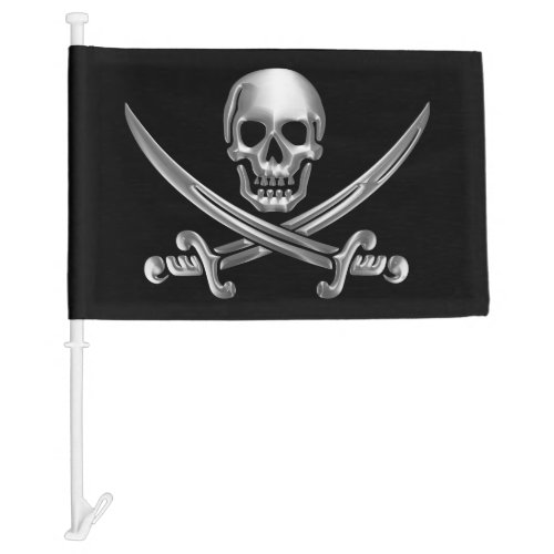 Silver Skull and Crossed Swords Car Flag