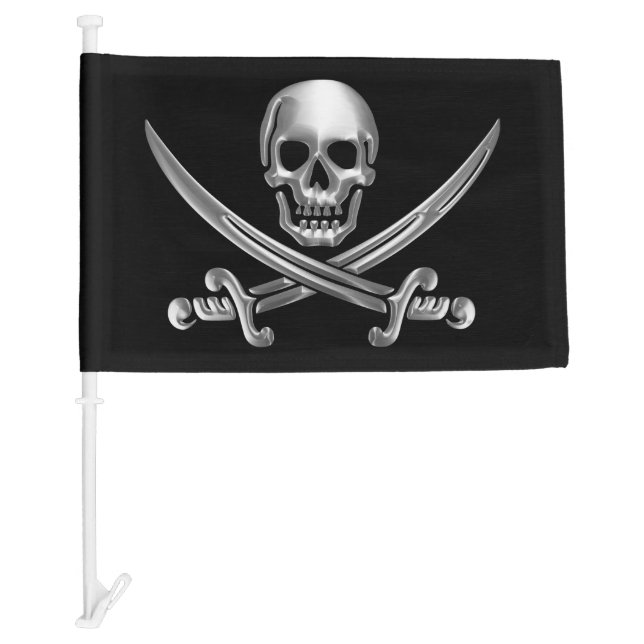 Silver Skull and Crossed Swords Car Flag (Front)