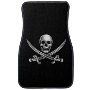 Silver Skull and Crossed Swords Car Floor Mat