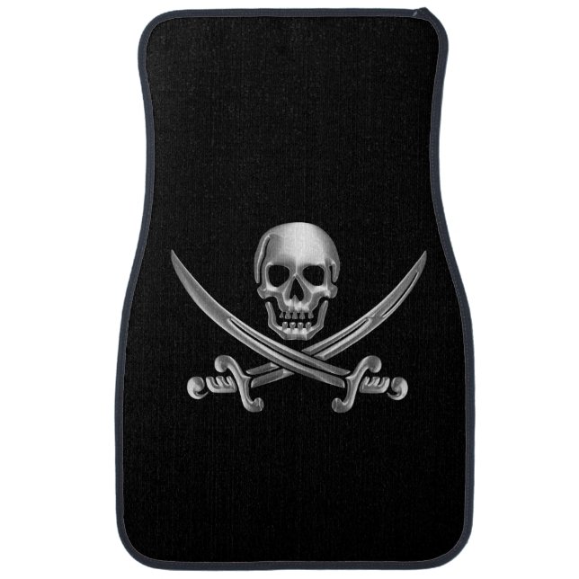 Silver Skull and Crossed Swords Car Floor Mat (Front)