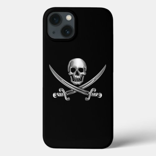 Silver Skull and Crossed Swords iPhone 13 Case