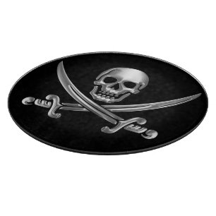 Silver Skull and Crossed Swords Cutting Board