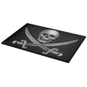 Silver Skull and Crossed Swords Cutting Board