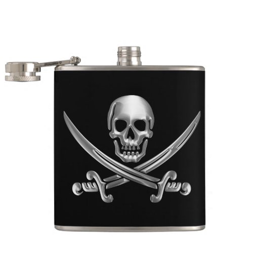 Silver Skull and Crossed Swords Flask