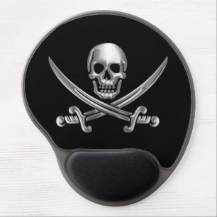 Silver Skull and Crossed Swords Gel Mouse Pad
