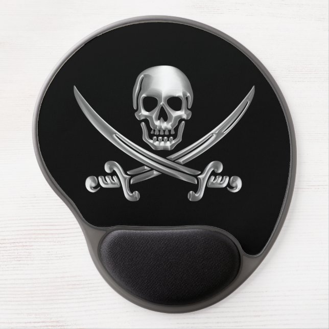 Silver Skull and Crossed Swords Gel Mouse Pad (Front)