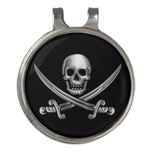 Silver Skull and Crossed Swords Golf Hat Clip