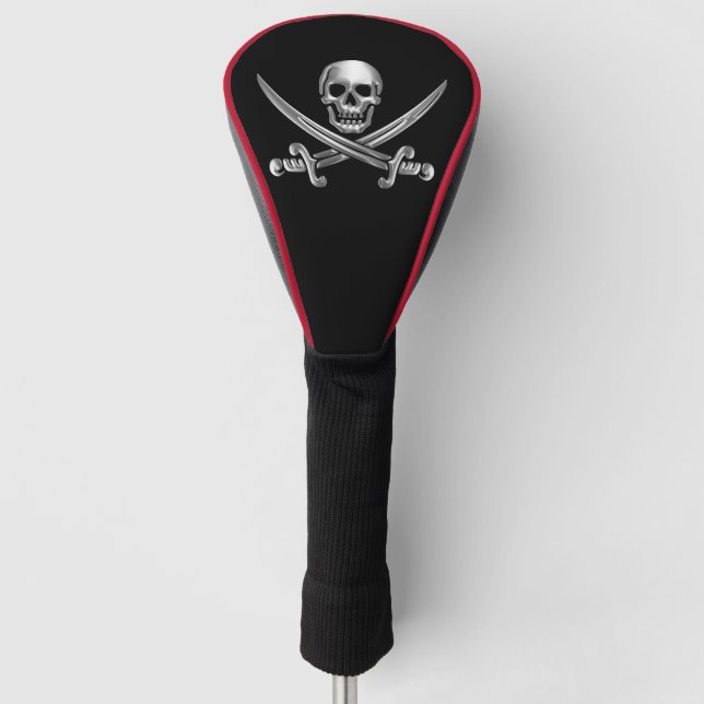 Silver Skull and Crossed Swords Golf Head Cover (Front)