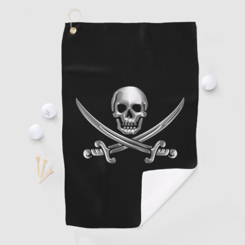 Silver Skull and Crossed Swords Golf Towel