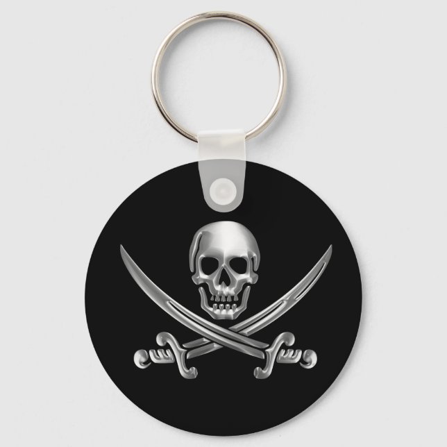 Silver Skull and Crossed Swords Keychain (Front)