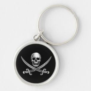 Silver Skull and Crossed Swords Keychain